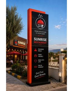 Modern Restaurant Totem Sign – Illuminated Outdoor Restaurant Signage-MAM2026280523